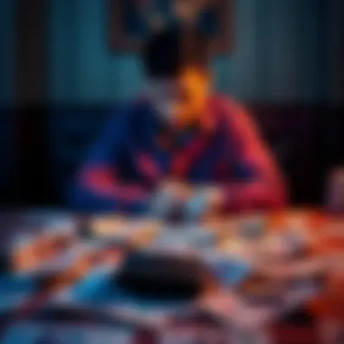 A person looking distressed while sitting at a table covered with bills and an empty wallet, symbolizing financial struggles due to gambling addiction.