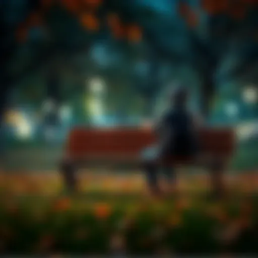 Person sitting on a bench looking pensive A person sitting alone on a park bench with a thoughtful expression, surrounded by fallen leaves, reflecting on their job loss and emotions.