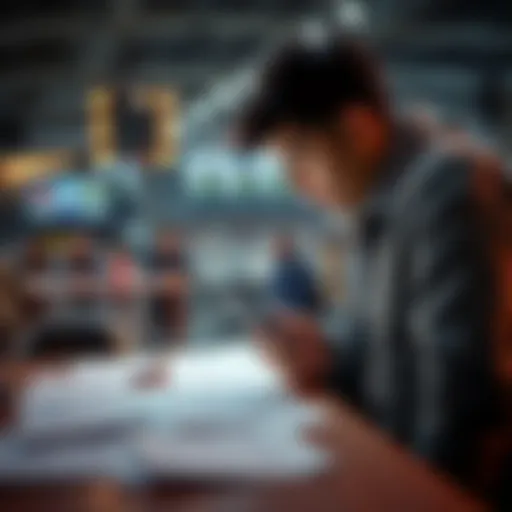 Individual focused on betting on a sports game with a smartphone and betting slips spread out on a table