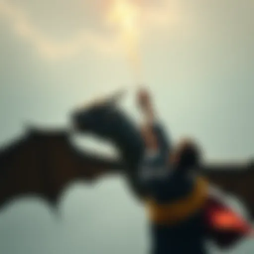 A brave individual triumphantly holds onto a dragon in a dramatic scene, showcasing the excitement of the capture.