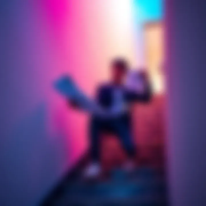 Young adult looking determined while holding financial documents and climbing a staircase symbolizing progress out of debt.