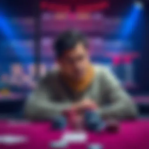 A thoughtful person sits at a gaming table, reflecting on their past betting losses, with chips and cards in front of them.