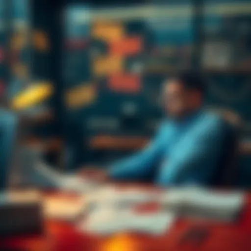 Person contemplating betting decisions A person sitting at a desk, looking thoughtful while reviewing betting strategies, papers scattered around, representing a decision to stop following random betting advice on social media.