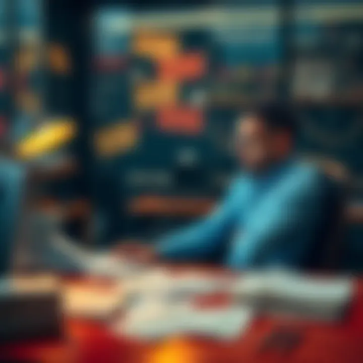 Person contemplating betting decisions A person sitting at a desk, looking thoughtful while reviewing betting strategies, papers scattered around, representing a decision to stop following random betting advice on social media.