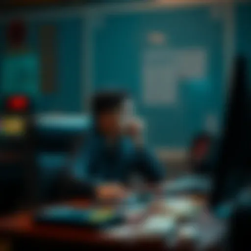 A person sitting at a desk with gaming equipment and bills, looking worried