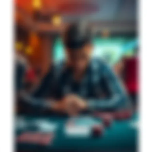 Individual sitting at a table with playing cards and chips, looking troubled and deep in thought about gambling choices
