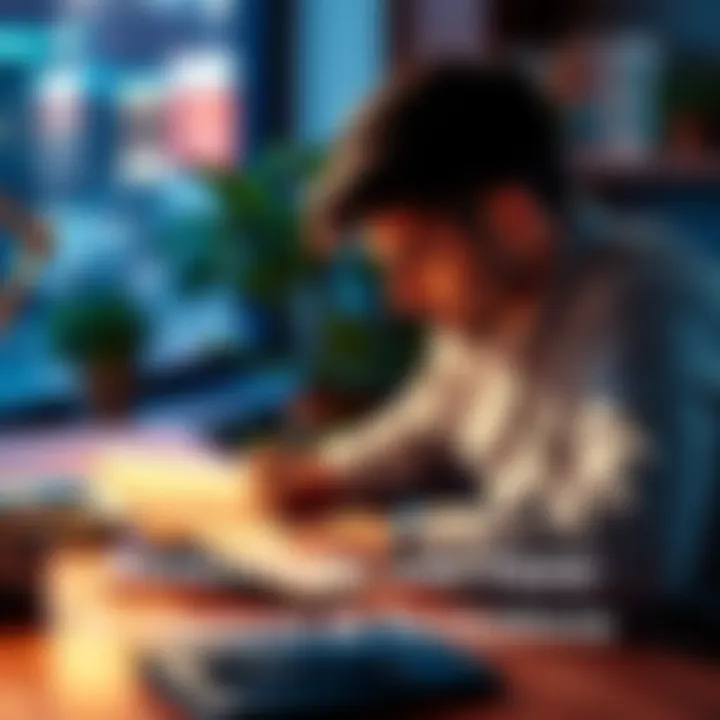 A person sitting at a desk with a notebook, writing down goals and plans, showing determination and focus.