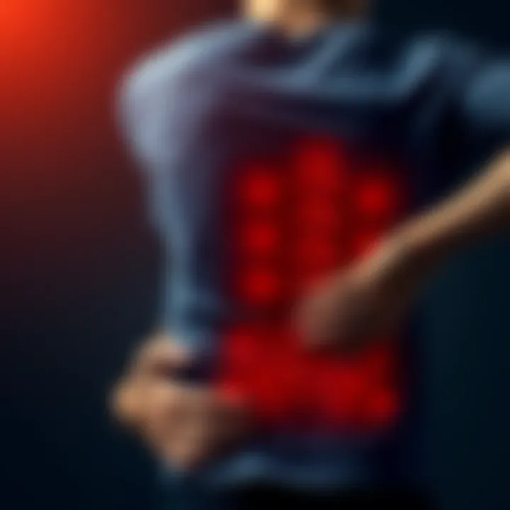 A person grimaces while holding their lower back, showing discomfort due to pain.