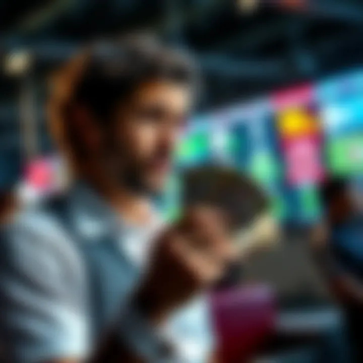 Enthusiast considering various betting opportunities with cash in hand