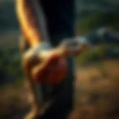 A person gently holding a snake while standing in nature, showcasing a moment of connection and balance with the reptile.