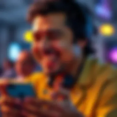 Person laughing at a funny meme A person laughing heartily while looking at a humorous meme on their phone