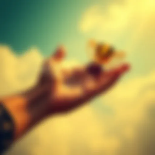 A person stretches out their hand toward a trophy just out of reach, symbolizing frustration in pursuit of success.