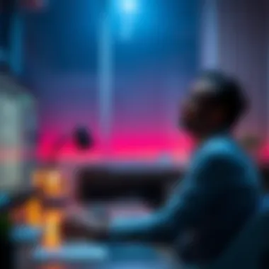 Person recovering online account An Indian citizen sitting at a computer, relieved after regaining access to their online account, showing a message of successful recovery on the screen.