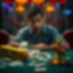 A person looking worried while sitting at a table with bills and a gambling device, symbolizing financial struggles after gambling.