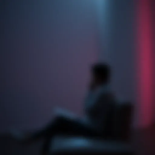 A person sits in a quiet room, deep in thought, contemplating their gambling experience and recovery process, with a notepad and pen nearby.