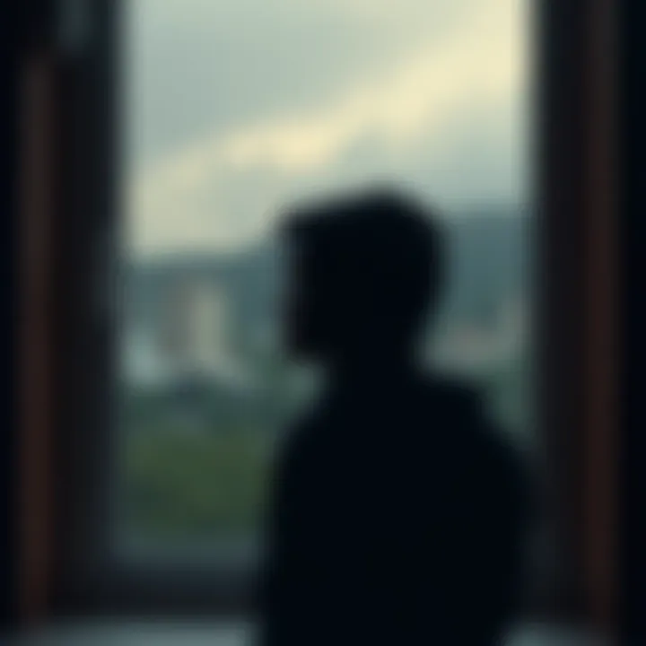 Individual looking out a window with a somber expression, reflecting on their feelings of self-hatred and mental health challenges