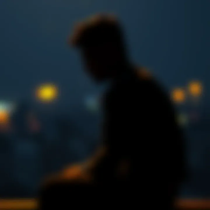 Person reflecting on life decisions Individual sitting alone, deep in thought, symbolizing the struggle between giving up and moving forward after a significant financial loss.