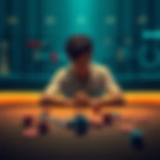 A person sitting alone at a table, looking contemplative with gambling chips scattered around, symbolizing a tough day of betting.