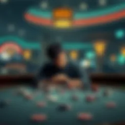 A person sits alone at a table, looking disappointed and lost, with empty casino chips scattered around, symbolizing a struggle with gambling addiction.
