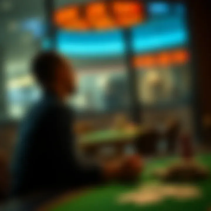 Person Reflecting on Temptation A person sitting alone, looking worried with a deck of cards on the table, symbolizing the struggle against gambling addiction.
