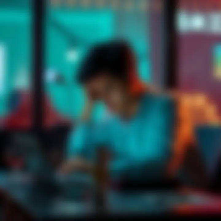 Person Reflecting on Online Gambling A person sitting at a desk looking worried while staring at a laptop, symbolizing the struggles of online gambling addiction.