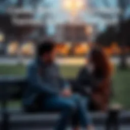 A person sitting on a bench, confiding in a friend, both looking relieved and engaged in deep conversation