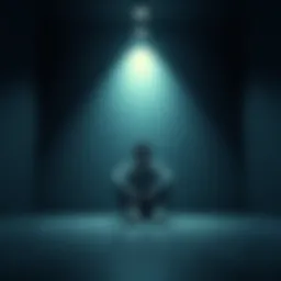 A person with a sad expression, sitting on the floor in a dimly lit room, reflecting on financial struggles and emotional pain.