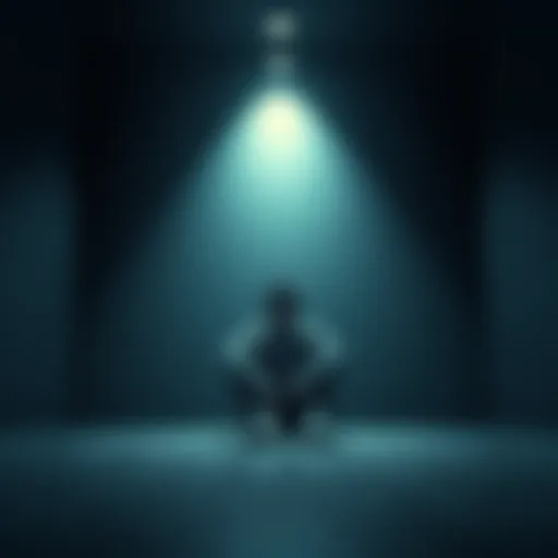 A person with a sad expression, sitting on the floor in a dimly lit room, reflecting on financial struggles and emotional pain.