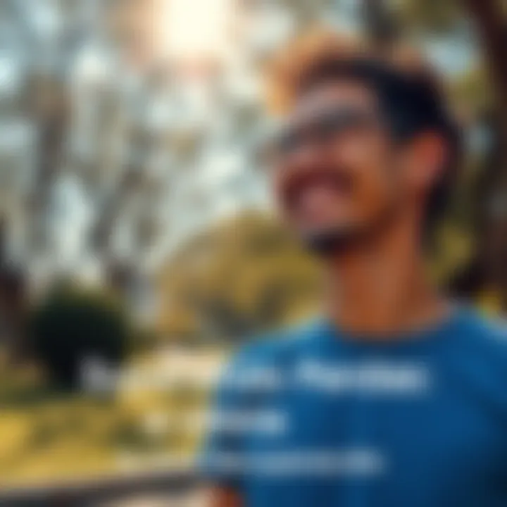 A happy person standing in a sunlit park, showing joy after overcoming challenges.