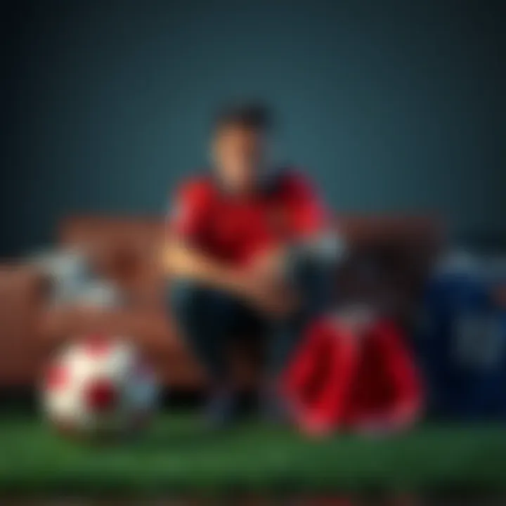 Person uninterested in soccer Individual sitting on a couch with a bored expression, surrounded by soccer paraphernalia like a ball and a jersey, symbolizing disinterest in football culture.