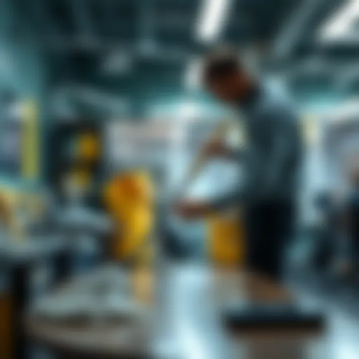 A person efficiently cleaning a workspace with a new sweep technique, showcasing productivity and focus.