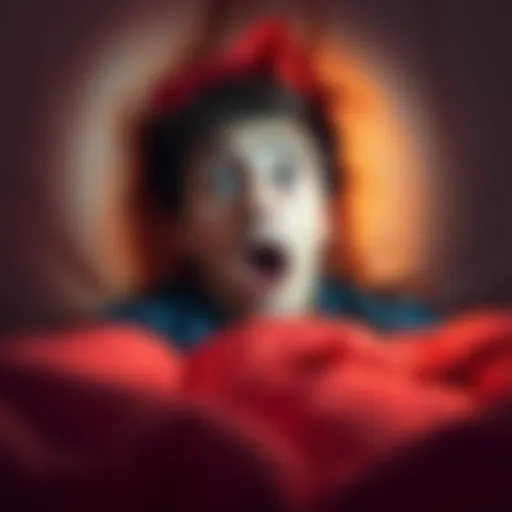 A shocked person sits up in bed with wide eyes and a surprised expression, reflecting common reactions of surprise upon waking.