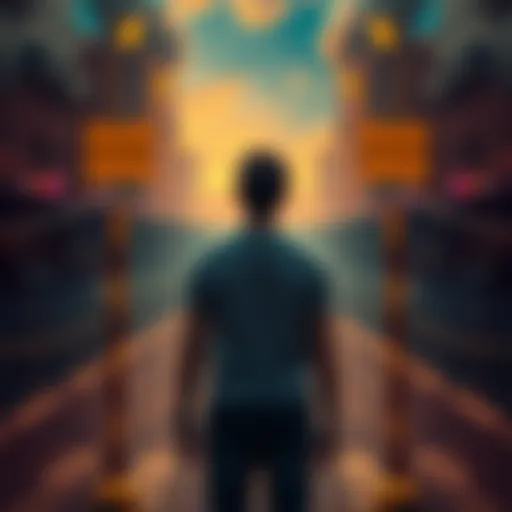 A person stands at a crossroads, contemplating a decision with a thoughtful expression.