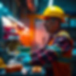 A person completing a task with safety gear in a well-organized workspace