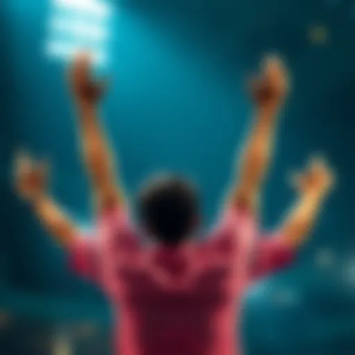 A person celebrating their achievement with arms raised in joy, symbolizing success and triumph.