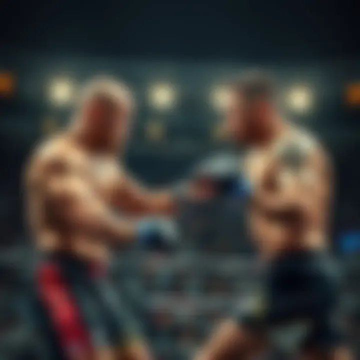 Two MMA fighters in action during the PFL World Tournament 9, with an excited crowd in the background.