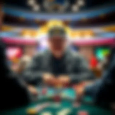 Phil Hellmuth playing poker with a focused expression at NGNF, surrounded by chips and cards