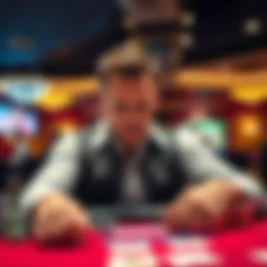 Phil Ivey sitting at a casino table with poker chips and cards, focused on his game