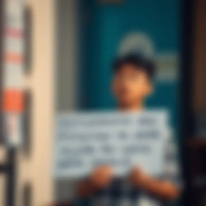A student from the Philippines holding a sign asking for financial support for school fees, looking hopeful.