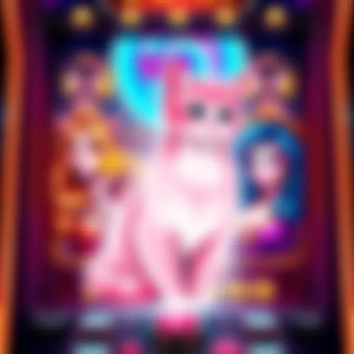 Illustration of a pink cat and wild women symbols on a slot machine screen without winnings