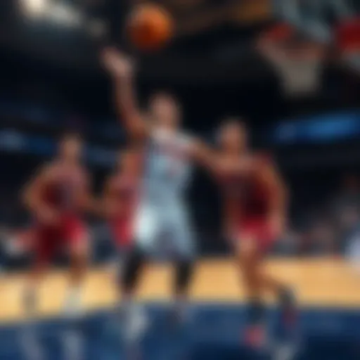 A Detroit Pistons player reaching for a basketball while opponents are around him, showing frustration during a game.
