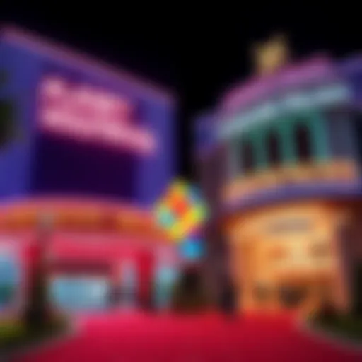 A lively comparison between Planet Hollywood and Caesars Palace in Las Vegas for a bachelor party, showing both hotel entrances and festive decorations.