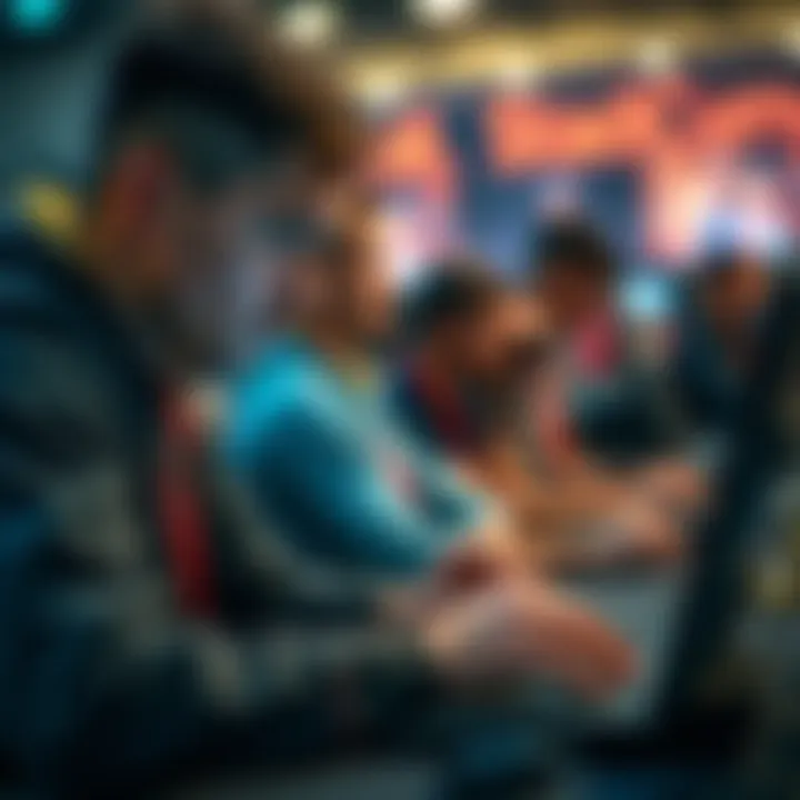 Player Analyzing Game Moves A focused player reviewing game strategies on a laptop during a tournament