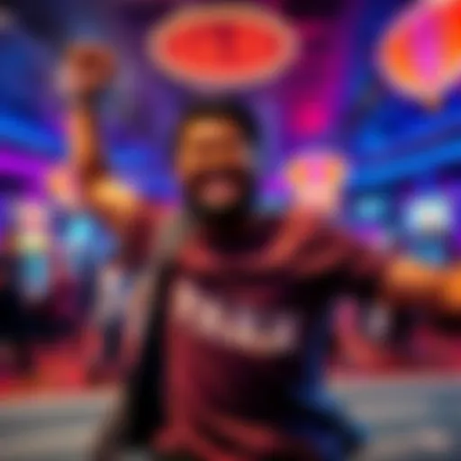 A player joyfully celebrating after a successful gambling session, showing excitement and satisfaction at Parx Casino.