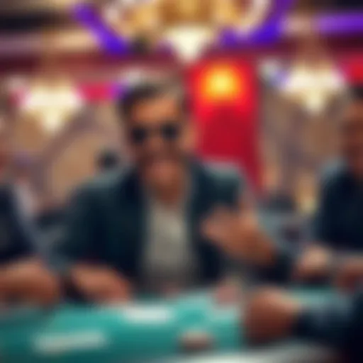 A poker player joyfully reacting after achieving two consecutive straight flushes in a card game with friends around the table