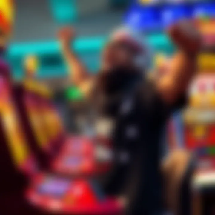 A joyful player celebrating an unexpected win in the Maxwin game while playing at a digital slot machine.