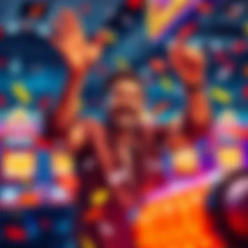 Happy player celebrating a big win at the Lonestar slot machine with confetti around.