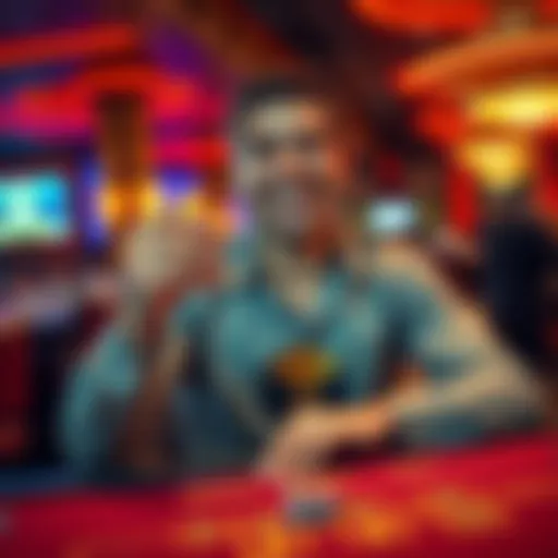 A happy player holding chips at a casino table, celebrating a win after a quick game.