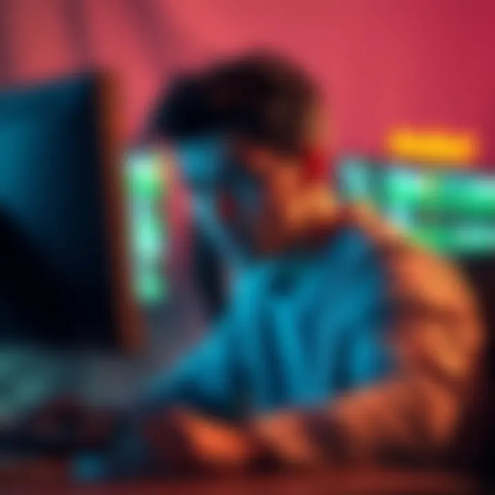 A person sitting at a computer, looking at codes for online betting with a thoughtful expression