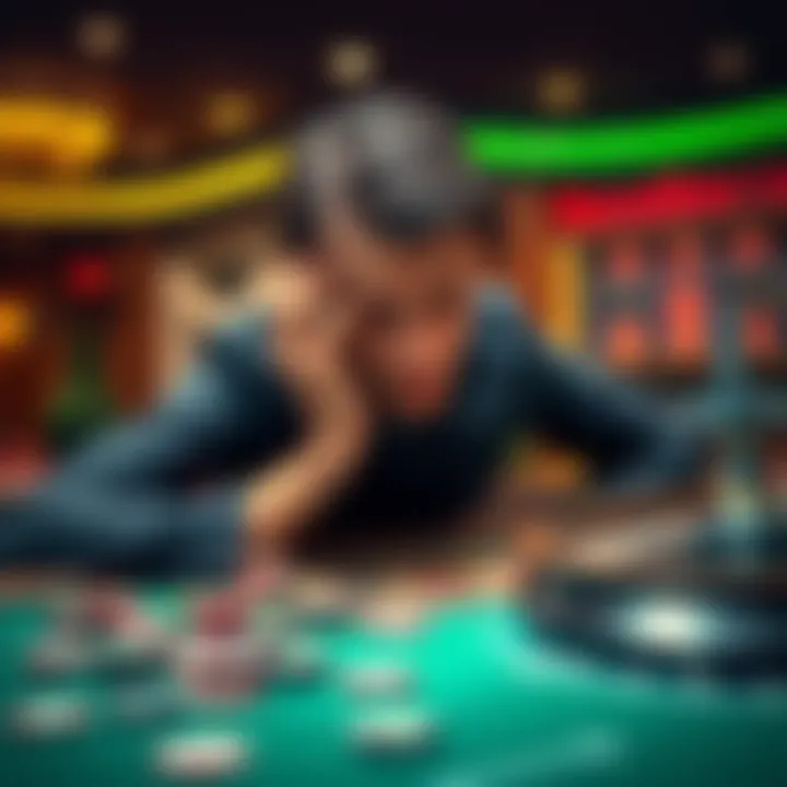 A player looking disappointed at a roulette table with chips scattered and a losing bet in front